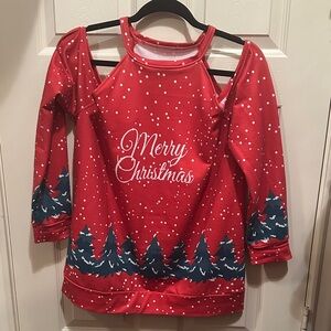 Red Merry Christmas Cold Shoulder Top